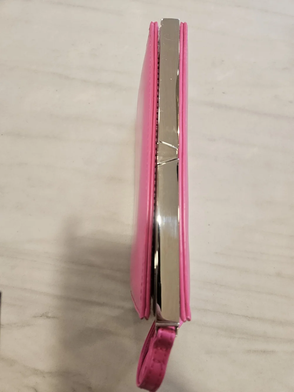 ALDO Hot Pink Patent Leather Frame Clutch Wallet Retro Geometric Lining Wristlet